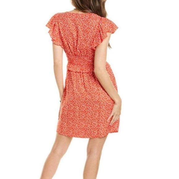 Rebecca Taylor red floral smocked waist flutter sleeve dress M - Picture 2 of 11